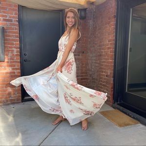 Elegant Cream Floral Wrap Maxi Dress 💫